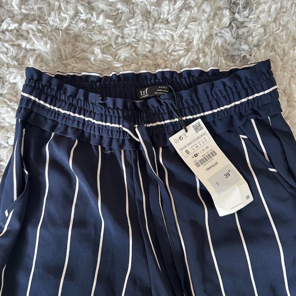 NWT Zara TRF Blue and White Striped Pants Size S - Picture 2 of 2